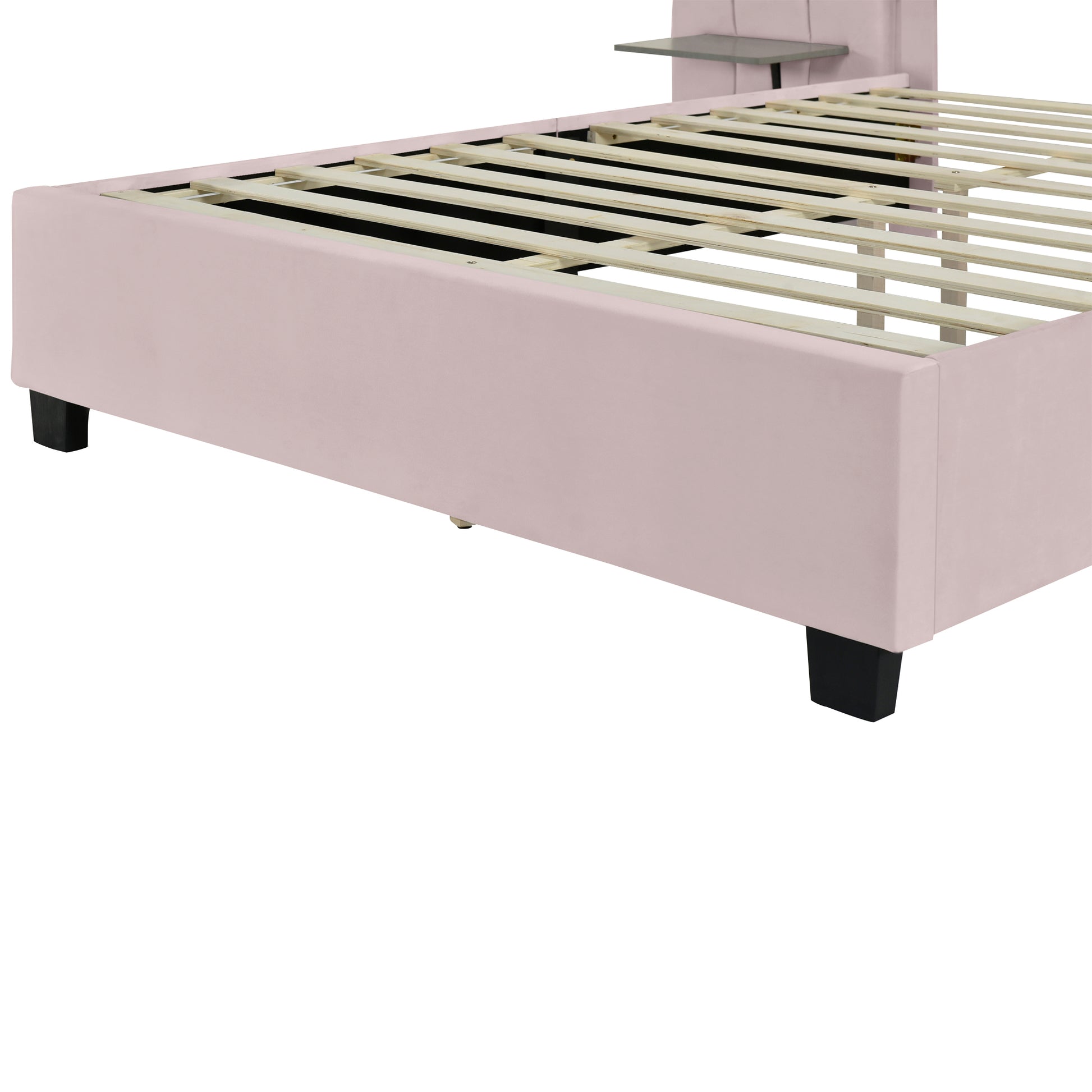 Queen Size Upholstered Platform Bed With Big Headboard, Bedroom Furniture, Velvet, Pink Queen Pink Plywood