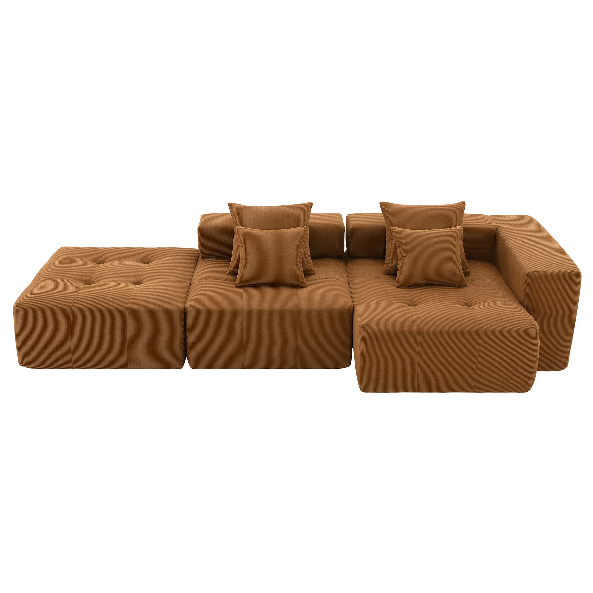 105.5'' L Shaped Modular Sectional Sofa,Minimalist Corduroy Floor Couch Set,Convertible Foam Filled Cloud Couch For Living Room,3 Pc Free Combination,No Assembly Required,3 Colors Brown Corduroy 4 Seat