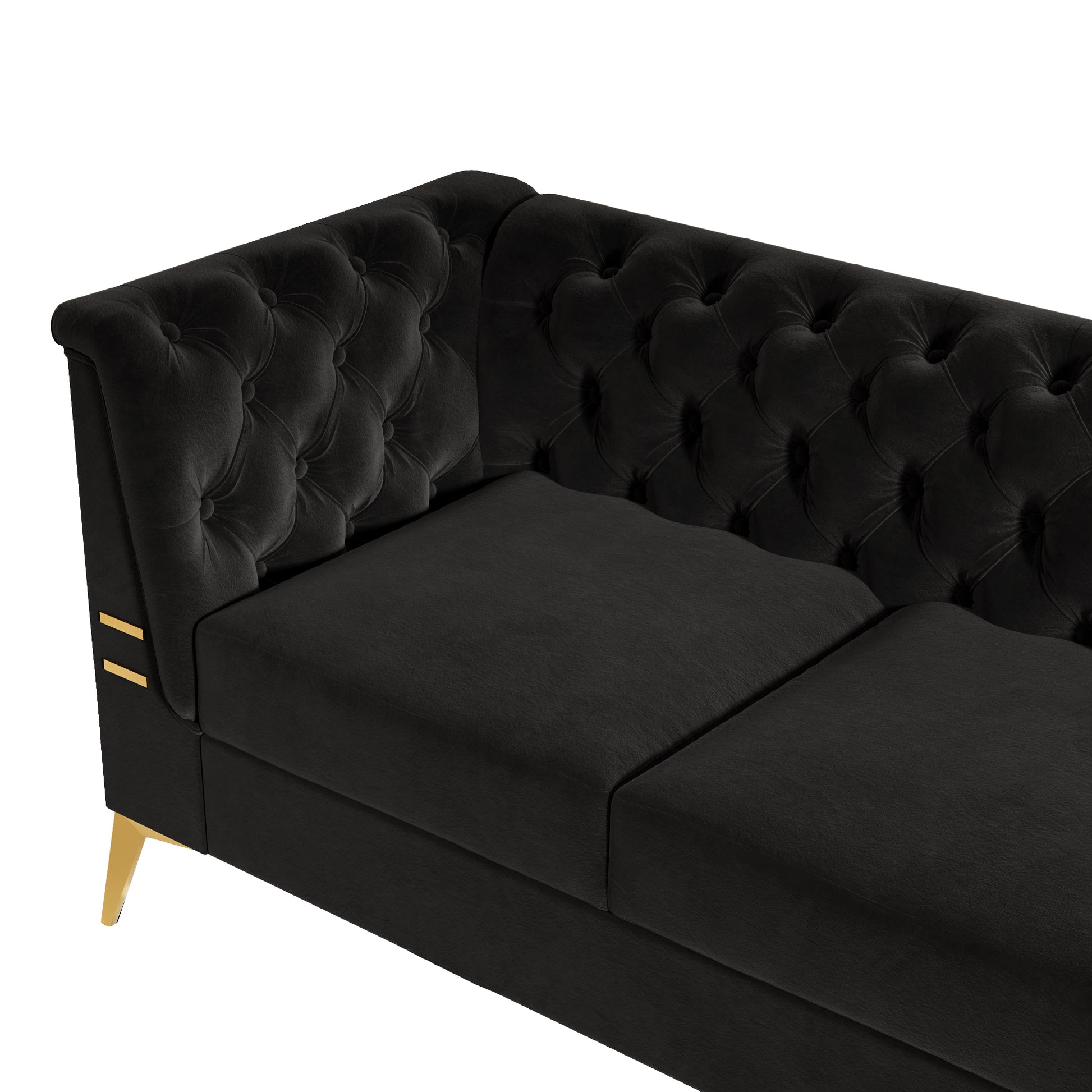 Fx P83 Bk2 Sofa Luxurious Black Velvet Sofa With Gold Legs Modern Chesterfield Design, Tufted Upholstery, 3 Seat Couch For Living Room And Office Black Velvet 3 Seat
