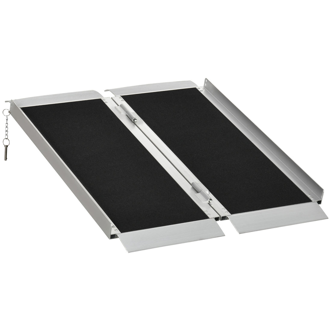 Homcom Wheelchair Ramp 3Ft, Folding Aluminum Threshold Ramp With Non Slip Surface, Transition Plates Above And Below, 600Lbs Weight Capacity For Home, Doorways, Curbs, Steps Black Aluminum