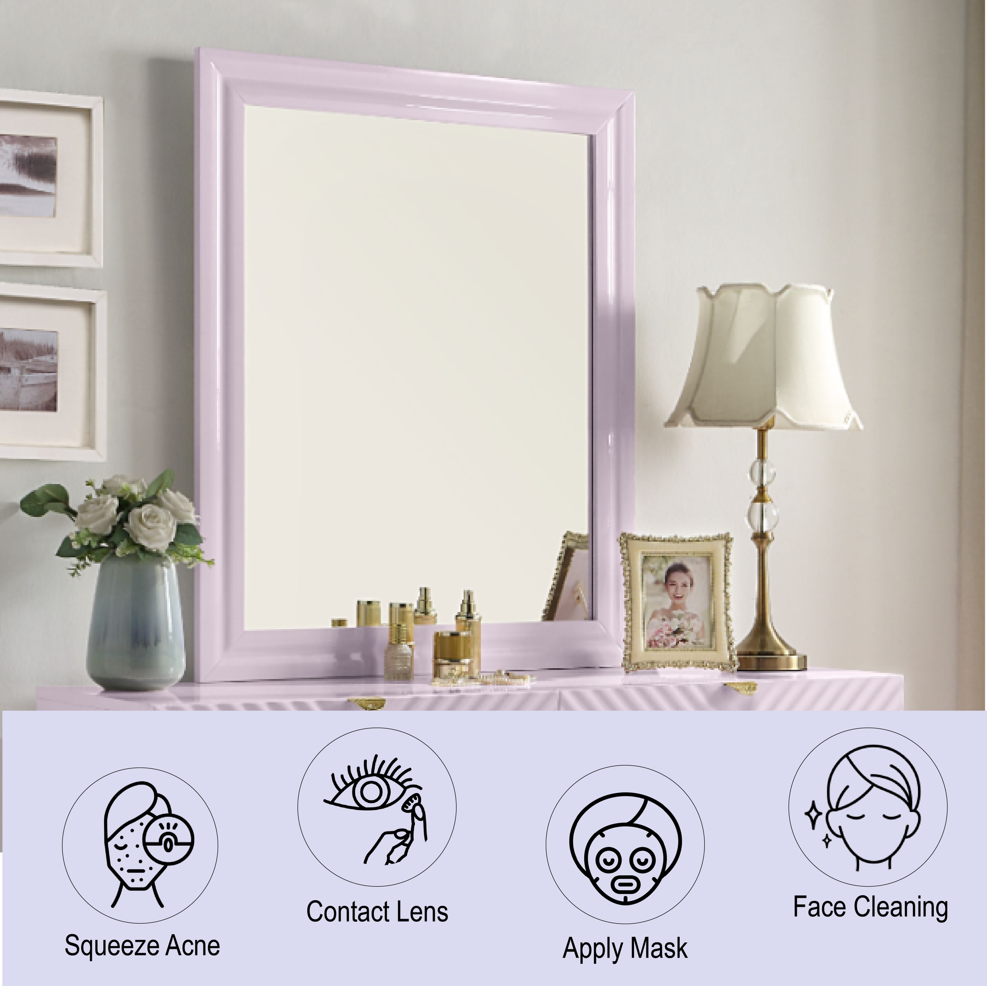 Gaines Mirror, Pink High Gloss Finish Bd02664 Pink Mirror