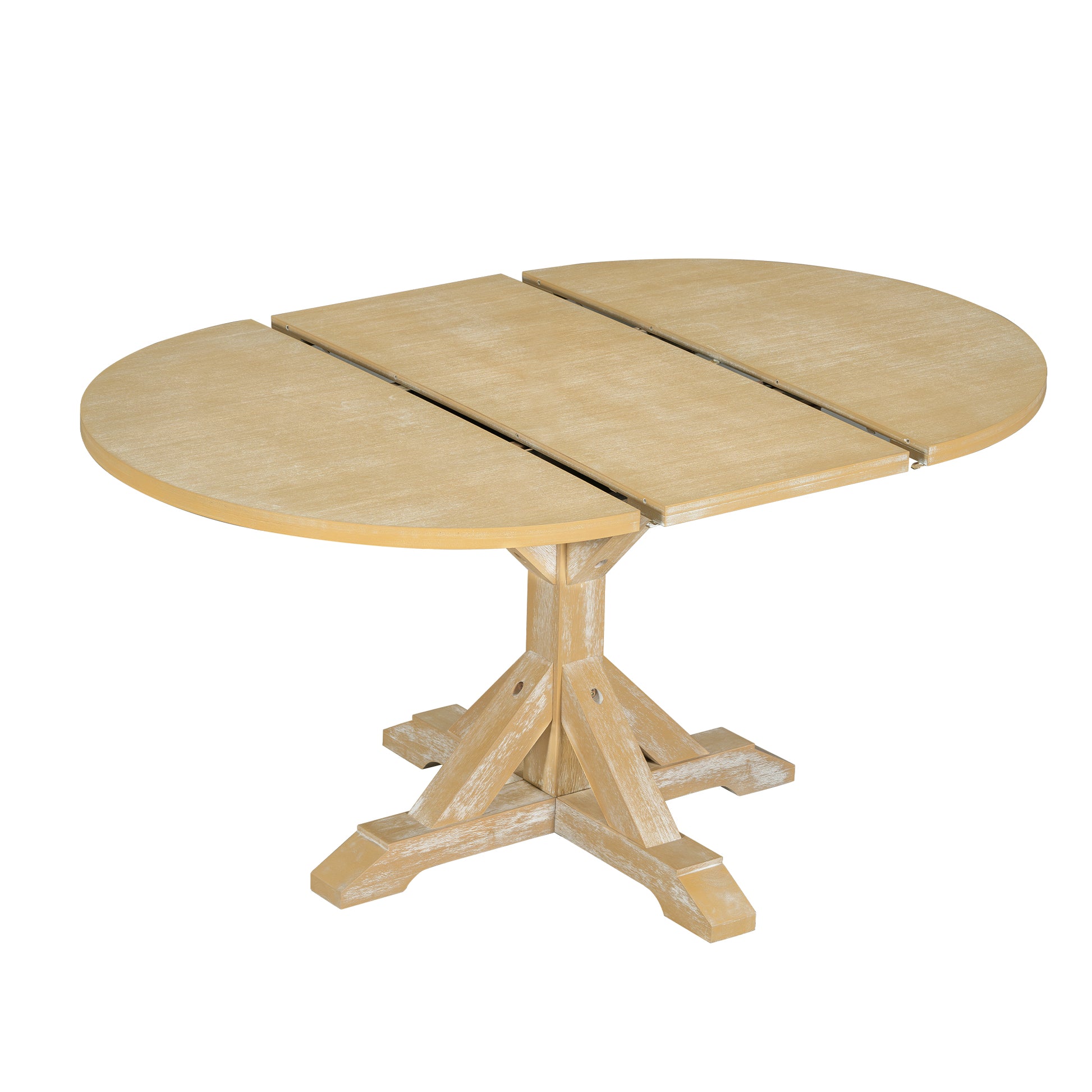 Farmhouse 6 Piece 60Inch Extendable Pedestal Dining Table Set With 18Inch Removable Leaf, 44Inch Bench And 4 Ladder Back Dining Chairs, Natural Wood Dining Room Solid Wood Rubberwood Oval Dining Table With Bench Wood Wood Natural Ladder Back Seats 6 60