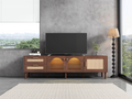 Rattan Tv Stand With 3 Cabinets & 2 Drawers, Rattan Inspired Media Console Table For Tvs Up To 80'', Led Light Entertainment Center, Tv Cabinet For Living Room, Bedroom, Home Theatre Dark Brown