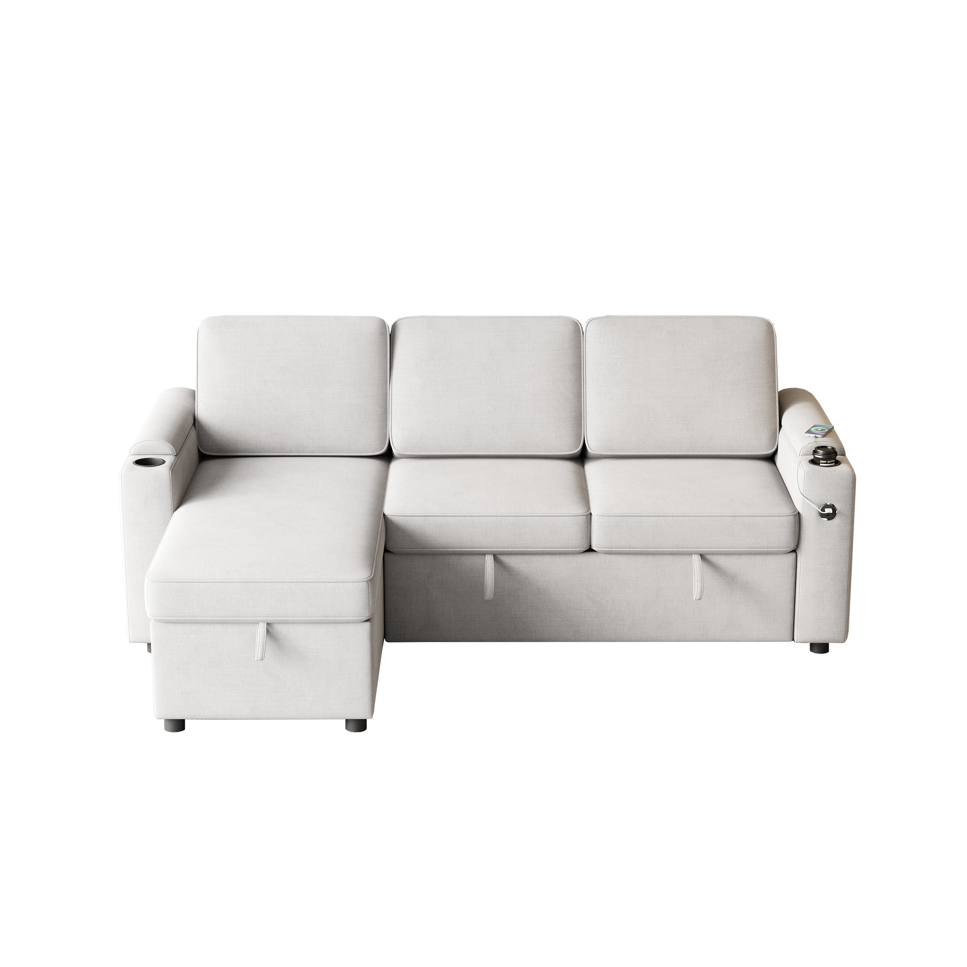 Mh85.8" Sleeper Sofa, Sofa Bed 2 In 1 Pull Out Sofa Bed With Storage Sofa, Sofa Sleeper With Pull Out Bed With Charging Port Light Grey Polyester Primary Living Space Eucalyptus Polyester Fabric 3