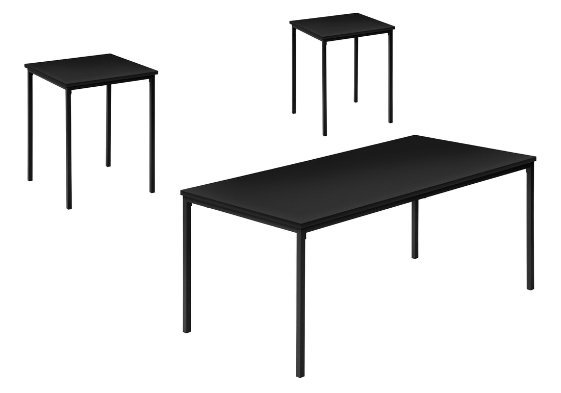 Table Set, 3Pcs Set, Coffee, End, Black Metal, Black Laminate, Contemporary, Modern Black Particle Board