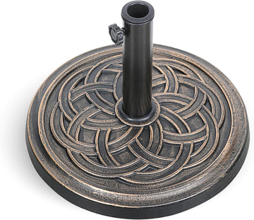24.2 Lbs Heavy Duty Umbrella Base 17.72" Round Patio Umbrellas Stand For Outdoor, Lawn And Garden, Bronze Black Brown Resin