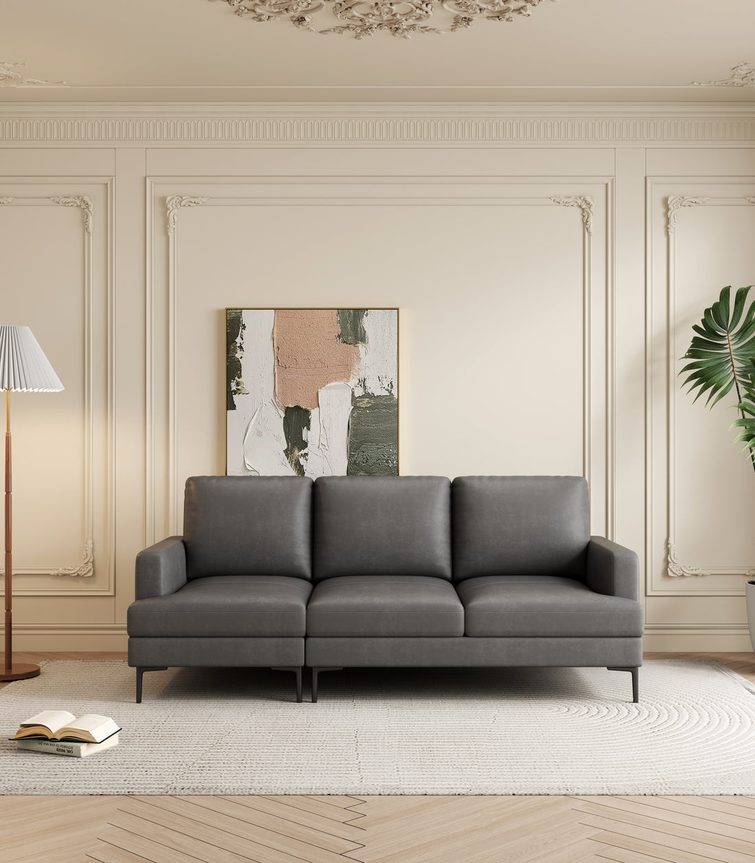 77"Antique Gray Luxury Genuine Leather Match Contemporary Sofa With Usb Charger,3 Seats Comfy Coach For Living Room Home Office Antique Gray Wood Primary Living Space American Design Foam Genuine Leather 3 Seat