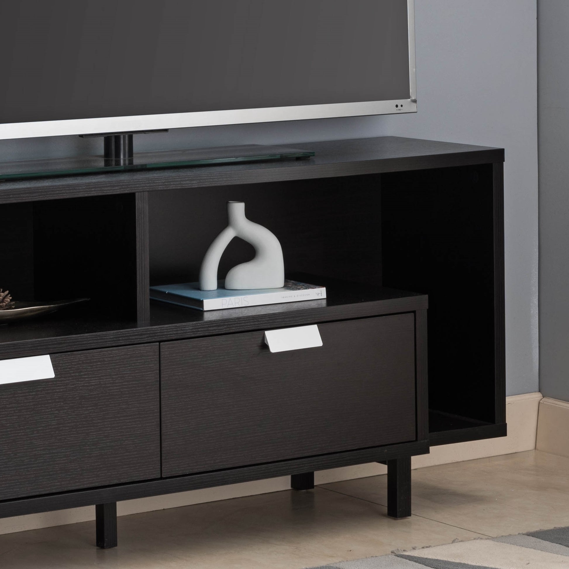 Modern Red Cocoa Tv Stand With Storage Drawers & Sturdy U Leg Design Melamine Laminate Media Console Dark Brown 60 69 Inches Mdf