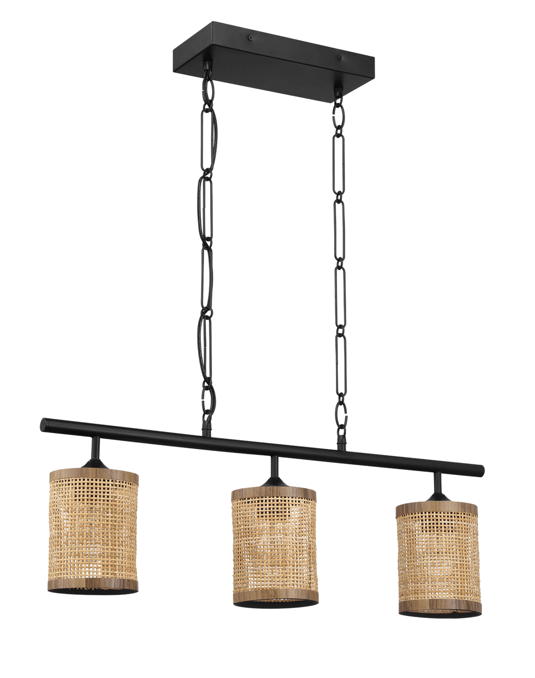 Elysian Three Lights Island With Natural Rattan Shade Farmhouse Chain Ceiling Lamp Black,Rattan Ceiling Lights Farmhouse Metal,Rattan