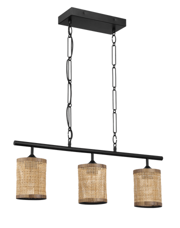 Elysian Three Lights Island With Natural Rattan Shade Farmhouse Chain Ceiling Lamp Black,Rattan Ceiling Lights Farmhouse Metal,Rattan