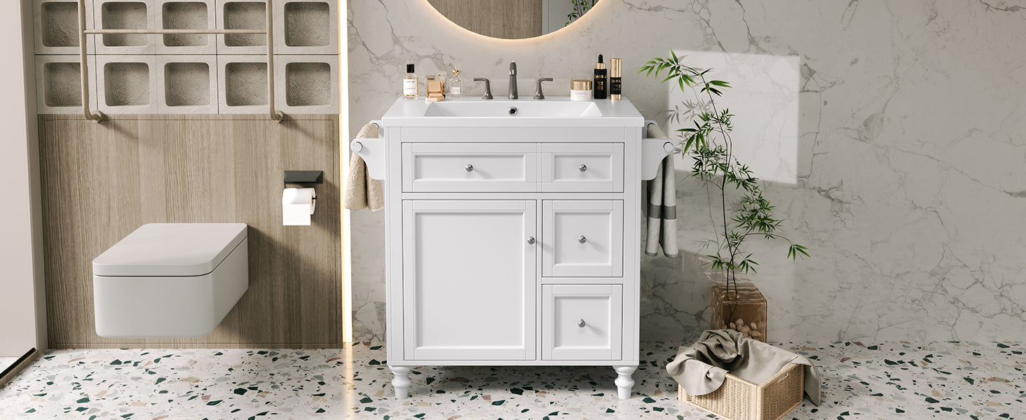 30'' Bathroom Vanity With Top Sink, Modern Bathroom Storage Cabinet With 2 Drawers And A Tip Out Drawer, Single Sink Bathroom Vanity Same As Sw000143Aak White Bathroom Modern Solid Wood Mdf Resin