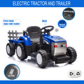 Blue, 12V7Ah Battery Powered Toy Tractor With Trailer, Remote Control, Kids' Electric Excavator Vehicles With 2X35W Dual Motor, Treaded Tires, Led Lights, Usb, Music, Gifts For Boy, Girl Blue 50 99 Lbs Iron Plastic Iron Plastic Indoor & Outdoor Use