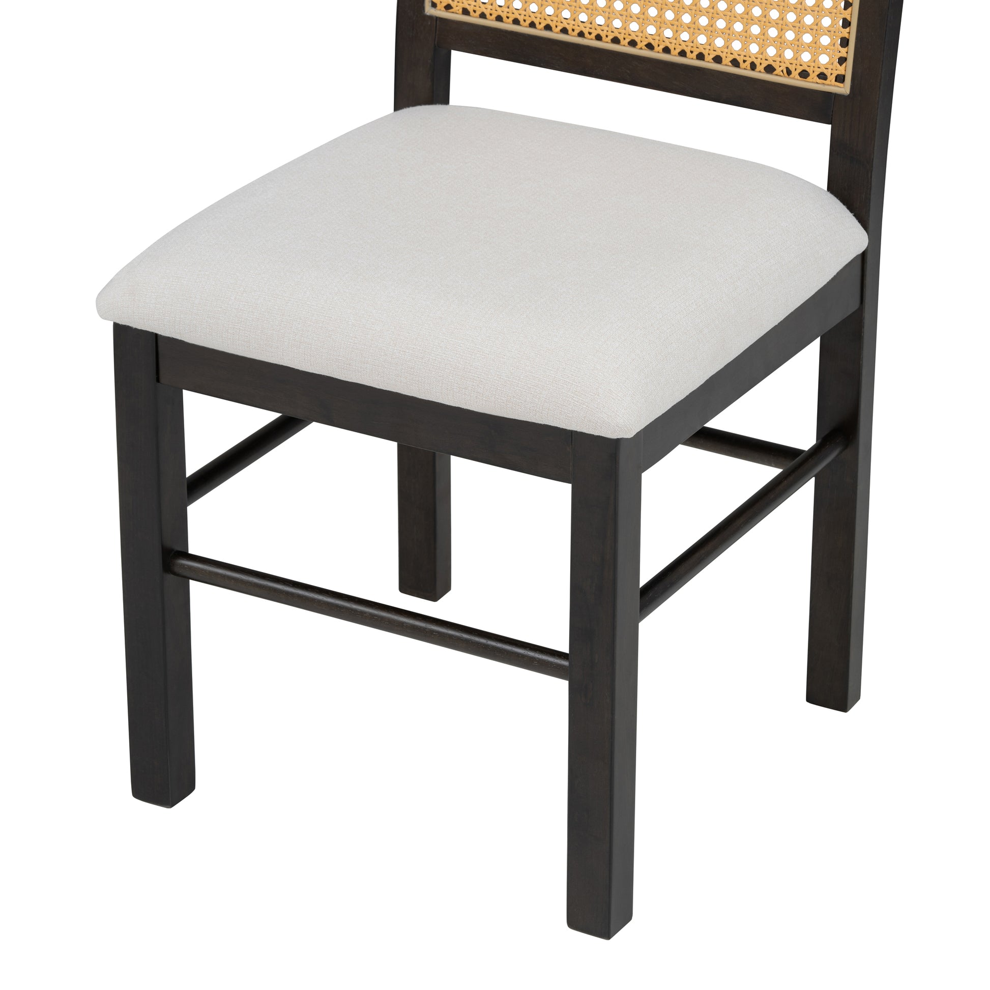 4 Retro Upholstered Chairs With Rattan Backrests For Dining Room And Kitchen Espresso Espresso Rubber Wood