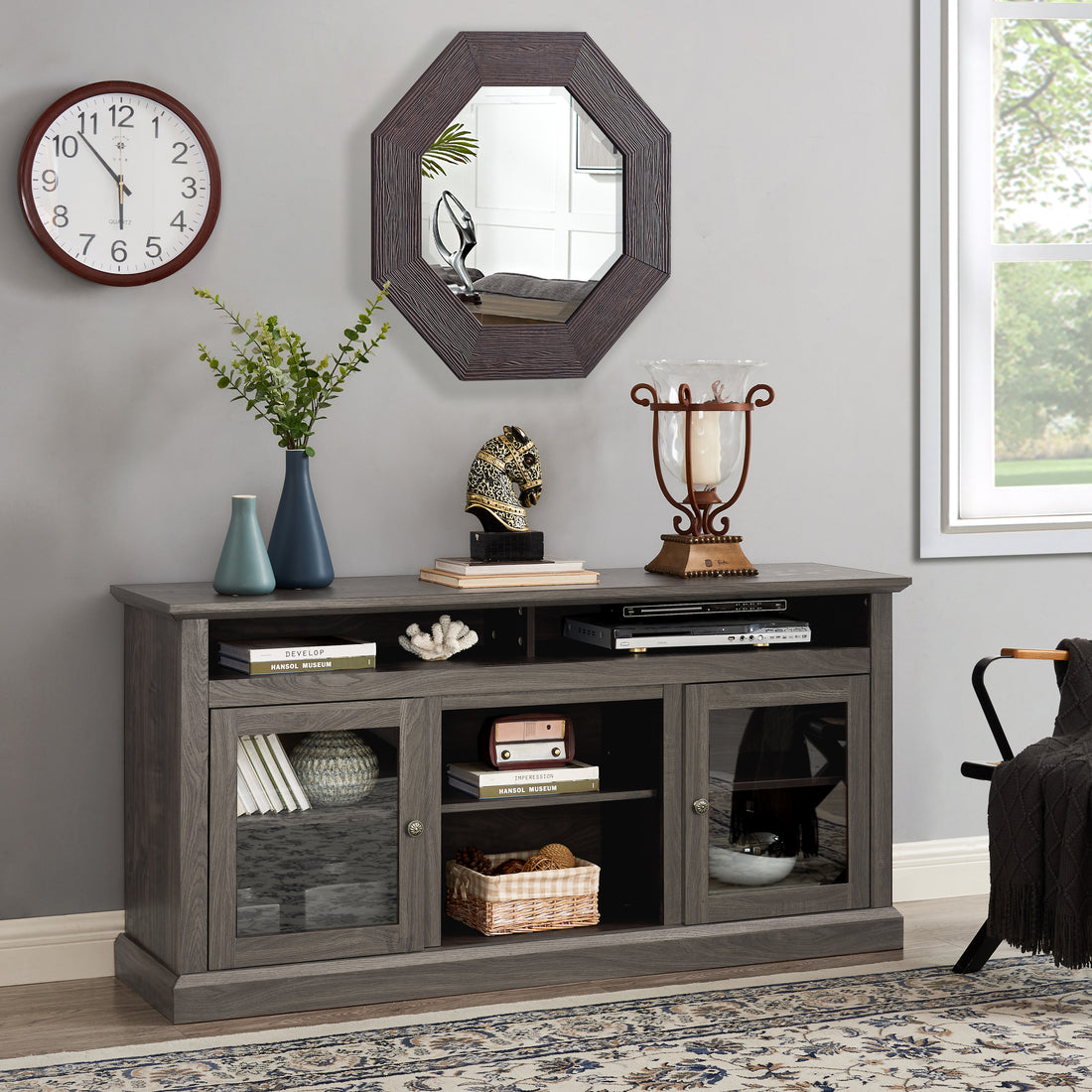 Modern Tv Stand Media Stand Modern Entertainment Console For Tv Up To 65" With Open And Closed Storage Space, Dark Walnut Black, 60"W*15.75"D*29"H Black Dark Walnut 60 69 Inches Mdf