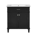 30 Inch Bathroom Vanity With Ceramic Basin, Soft Close Door And Adjustable Shelves Black Bathroom Solid Wood Mdf