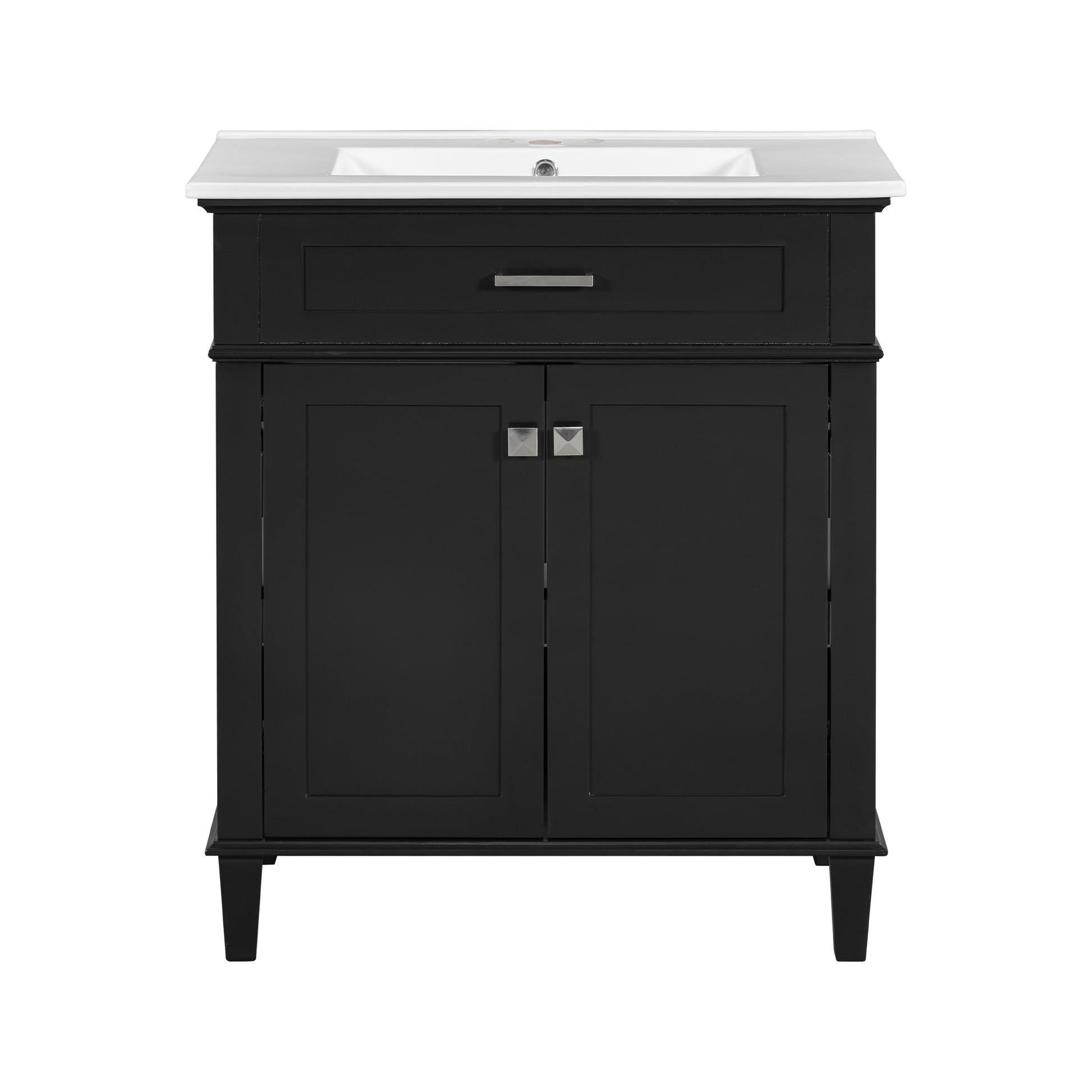 30 Inch Bathroom Vanity With Ceramic Basin, Soft Close Door And Adjustable Shelves Black Bathroom Solid Wood Mdf