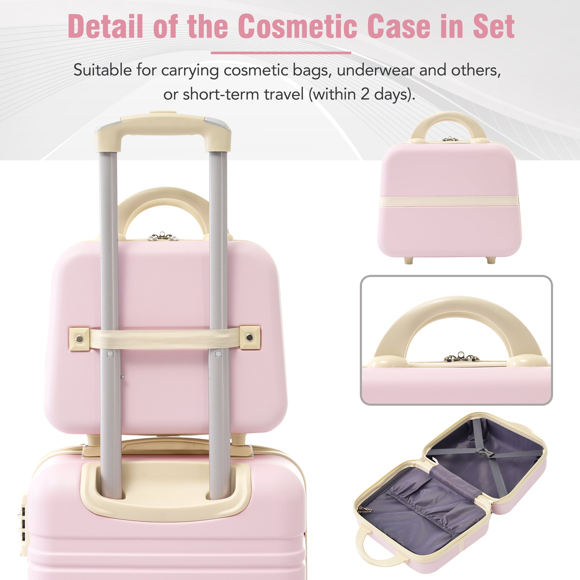 Hardshell Luggage Sets 3 Pieces 20" 28" Luggages And Cosmetic Case Spinner Suitcase With Tsa Lock Lightweight,Light Pink Light Pink Abs