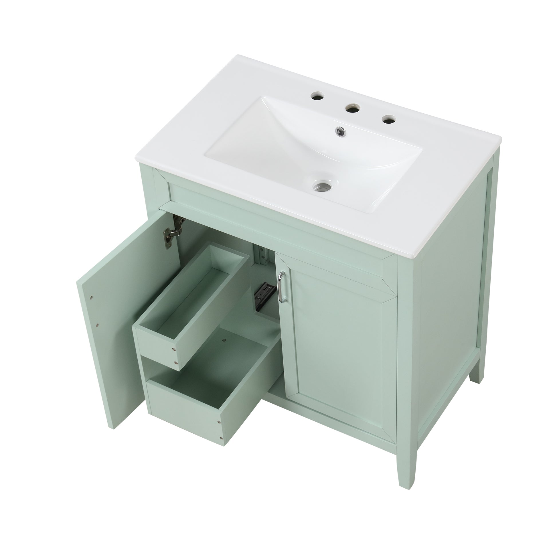 30" Bathroom Vanity With Sink, Multi Functional Bathroom Cabinet With Doors And Drawers, Solid Frame And Mdf Board, Green Green Solid Wood Mdf