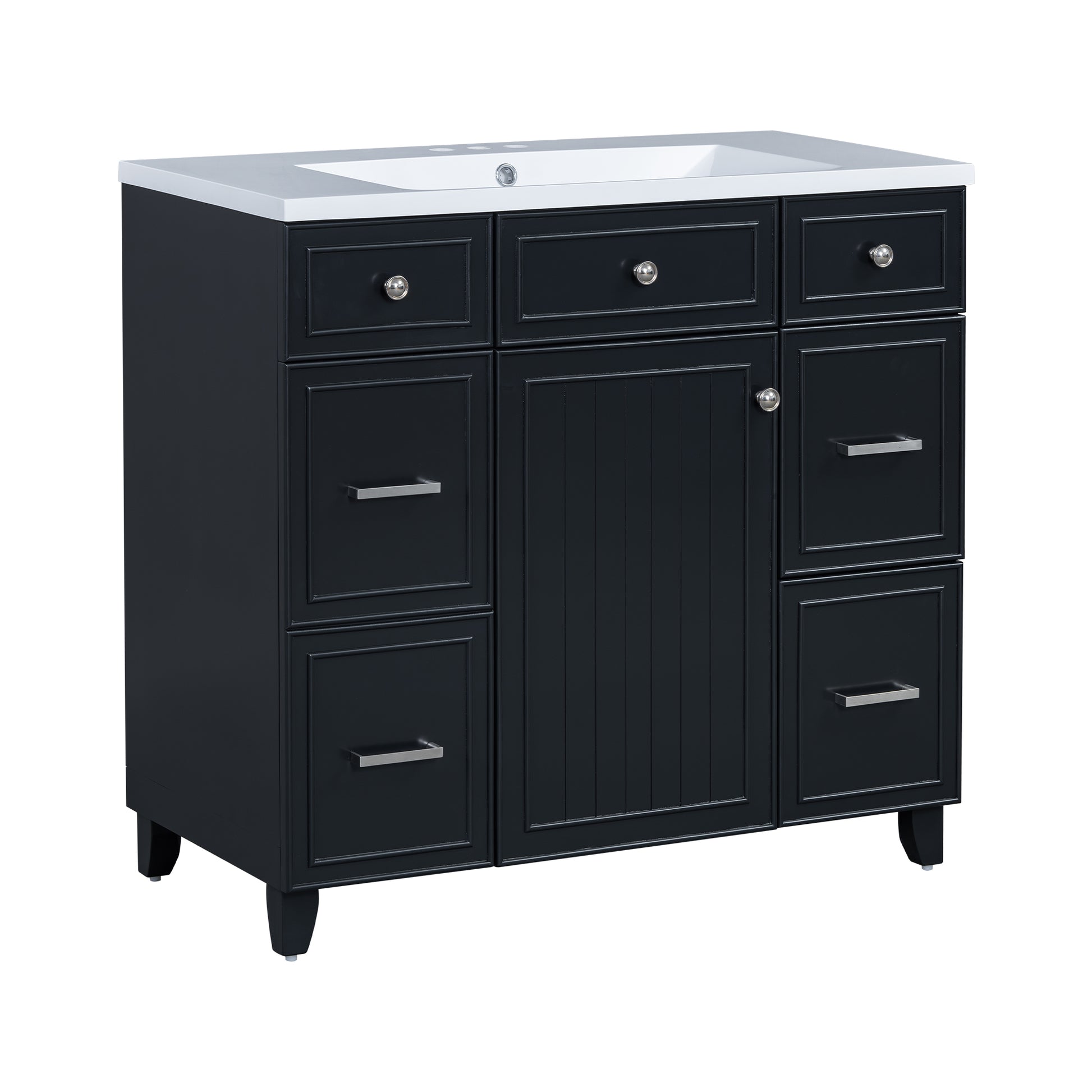 36" Bathroom Vanity Cabinet With Sink Top Combo Setblack ,Single Sink,Shaker Cabinet With Soft Closing Door And 3 Drawers Black Bathroom Solid Wood Mdf Resin