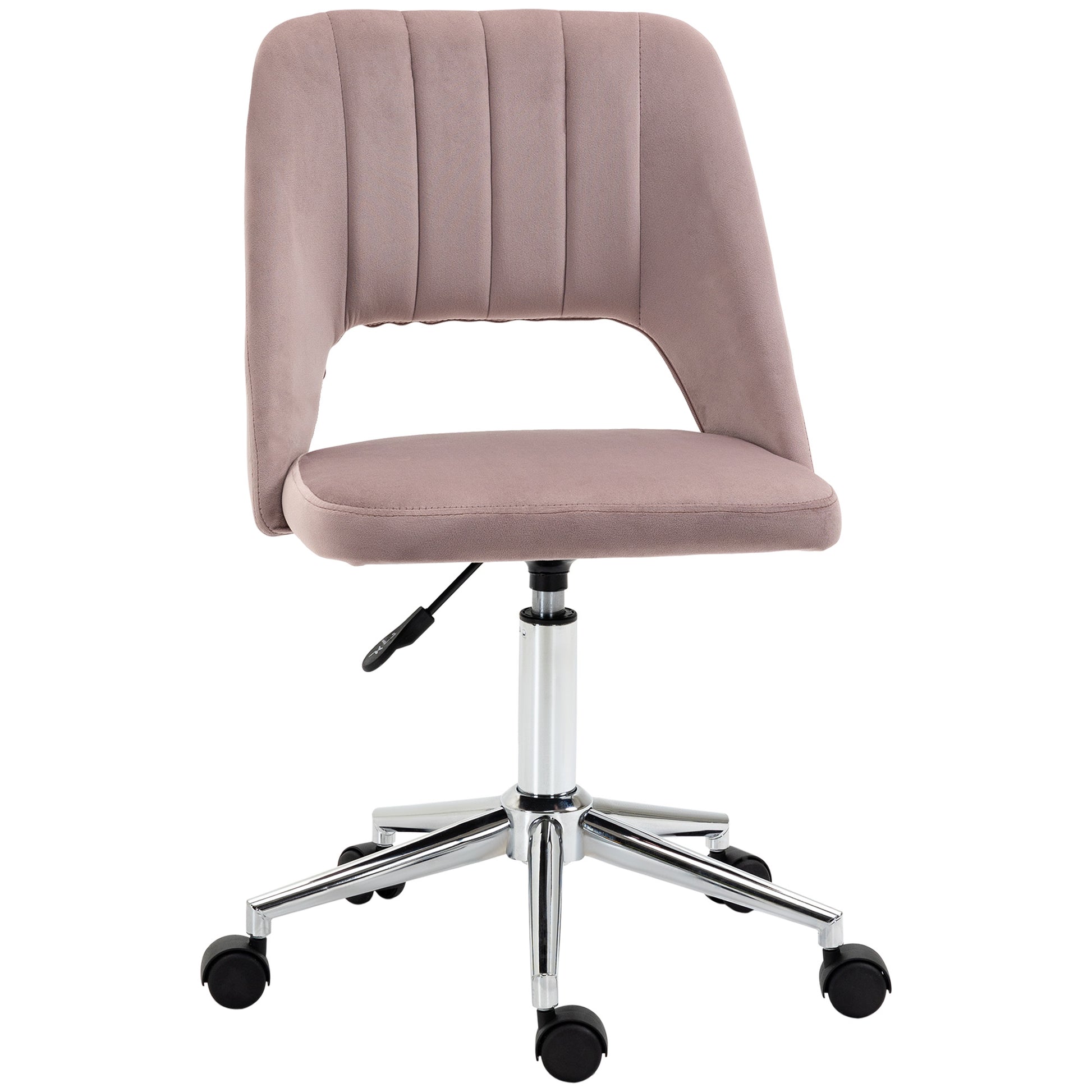 Vinsetto Modern Mid Back Office Chair With Velvet Fabric, Swivel Computer Armless Desk Chair With Hollow Back Design For Home Office, Pink Pink Polyester