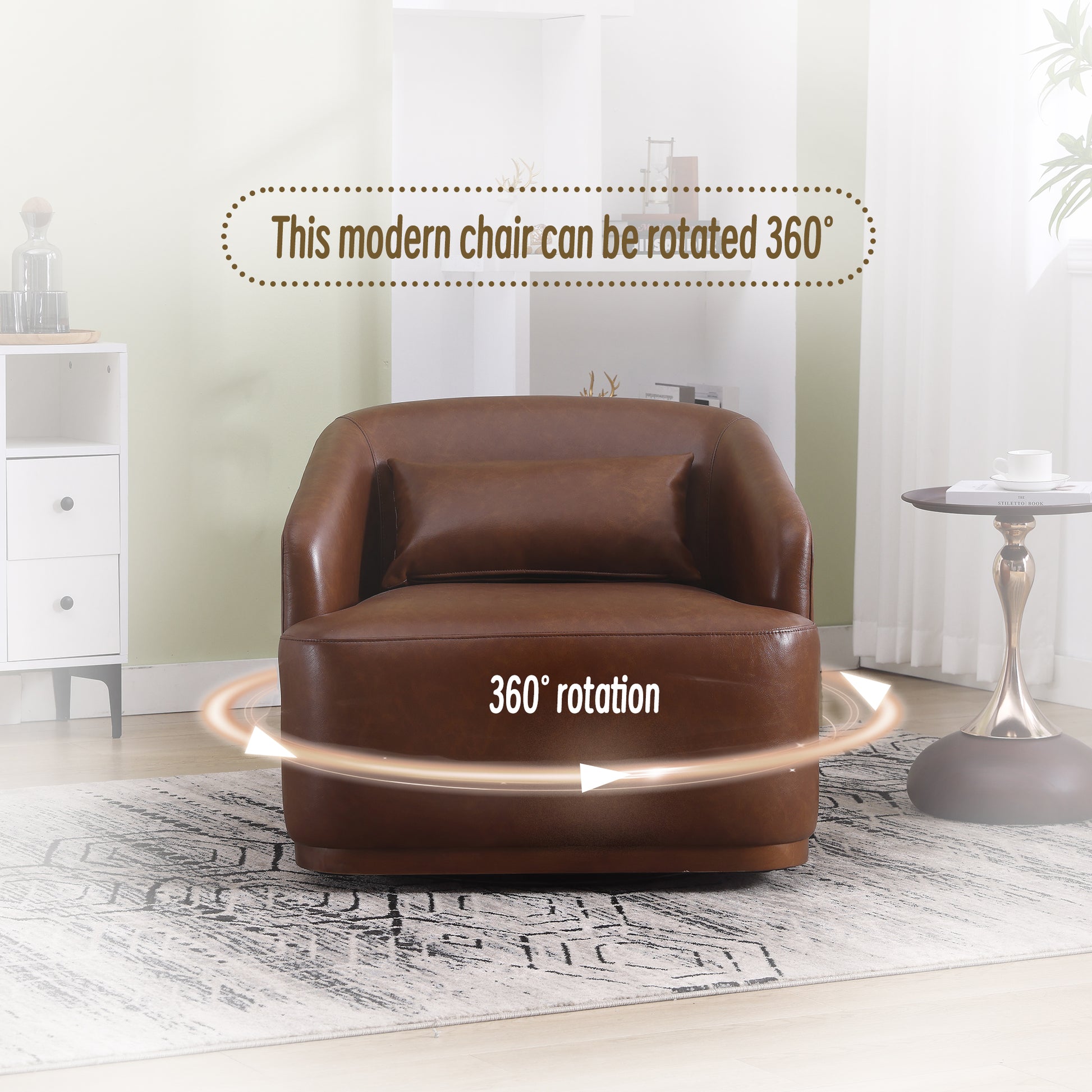 Coolmore Swivel Barrel Chair, Comfy Round Accent Sofa Chair For Living Room, 360 Degree Swivel Barrel Club Chair, Leisure Arm Chair For Nursery, Hotel, Bedroom, Office, Lounge Brown Pu Brown Pu Primary Living Space Foam Pu Leather