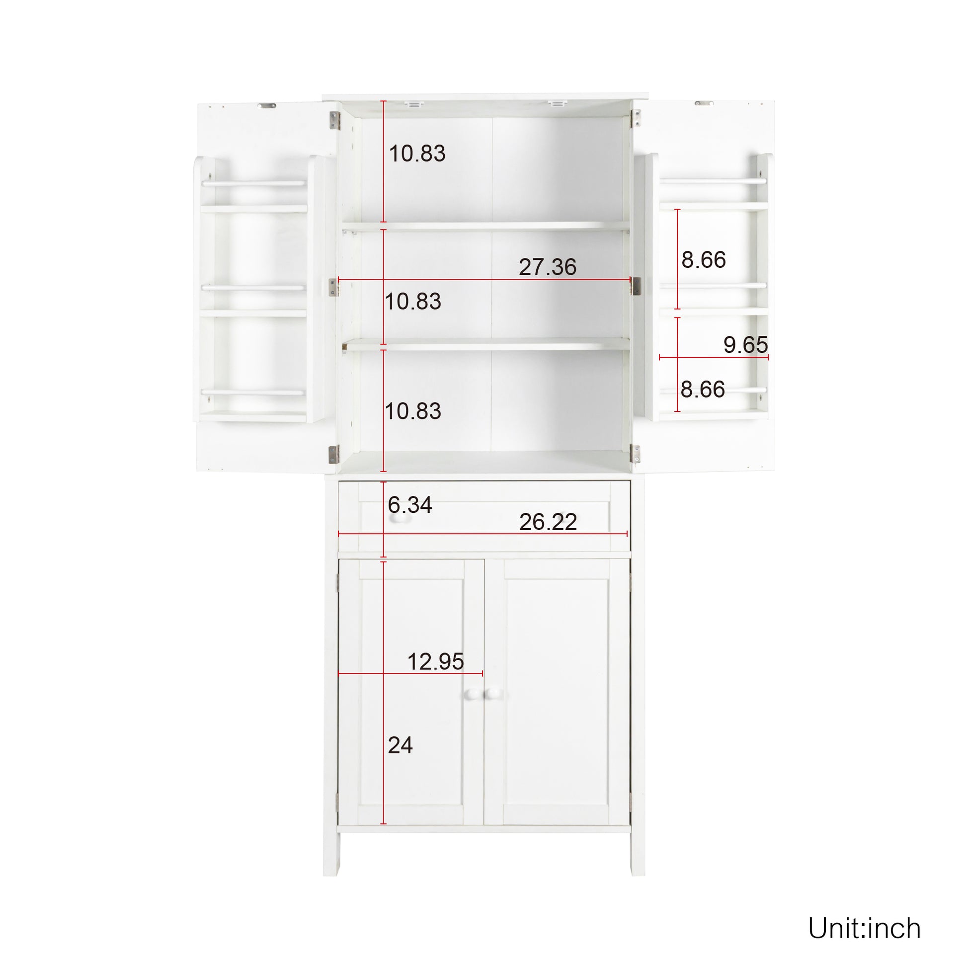 70.87" Tall Kitchen Pantry, Storage Cabinetkitchen Cabinetdrawer And Adjustable Shelves, For Kitchen, Dining Room, White White Particle Board Mdf