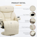 Homcom Manual Recliner, Swivel Lounge Armchair With Side Pocket, Footrest And Cup Holder For Living Room, Cream White Cream White Pu Leather