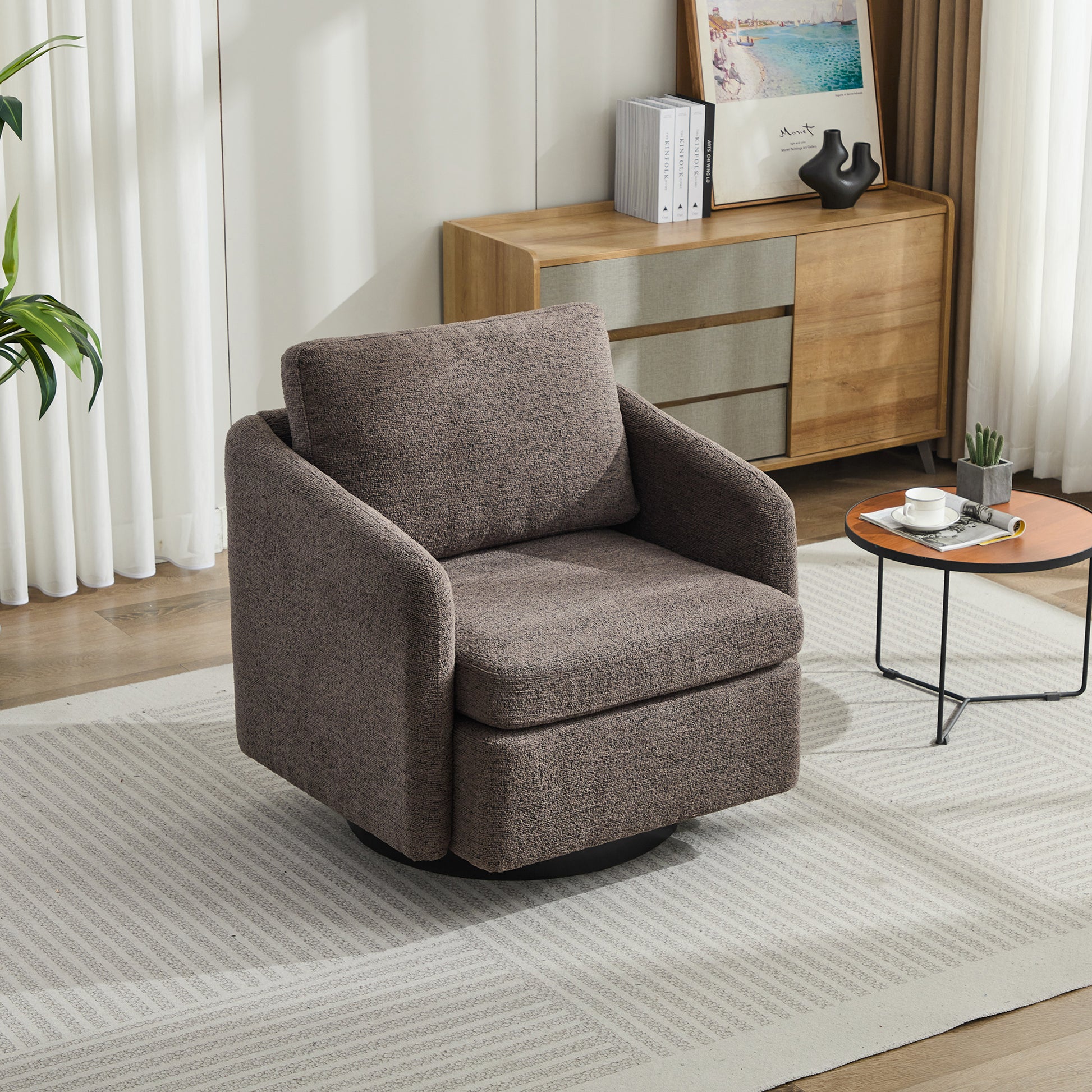 31.5"W Swivel Accent Chair And Comfy Round Accent Single Sofa Chair, 360 Degree Club Chair, Lounge Armchair For Living Room,Bedroom.Nursery.Taupe Black Chenille Black Taupe Chenille