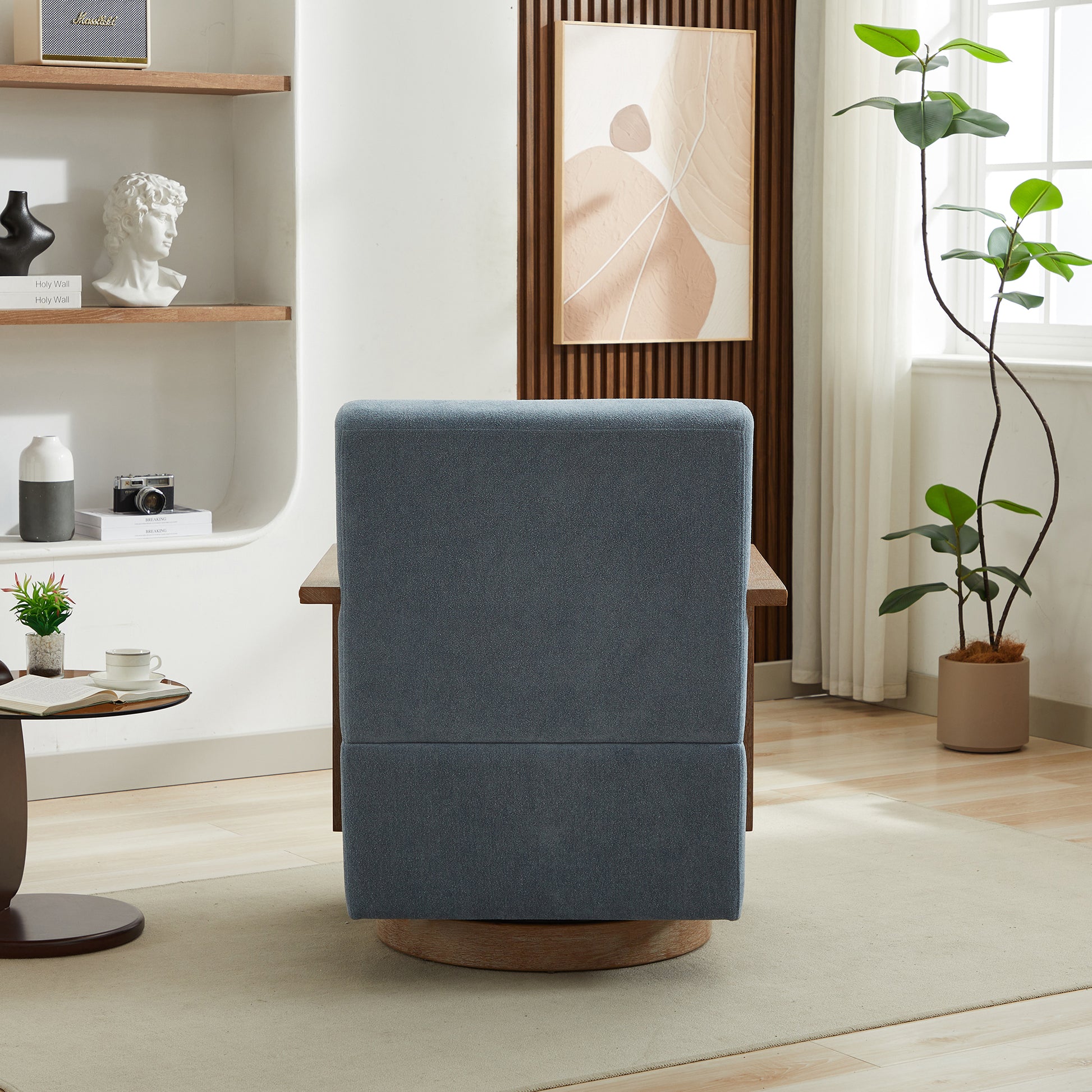 30.3"W Swivel Modern Upholstered Accent Chair With Solid Wood Armrests And 360 Degree Comfy Lounge Reading Chair, Side Armchair For Hotel, Bedroom, Living Room, Office, And Nursery Room.Pale Blue Blue Linen Blend