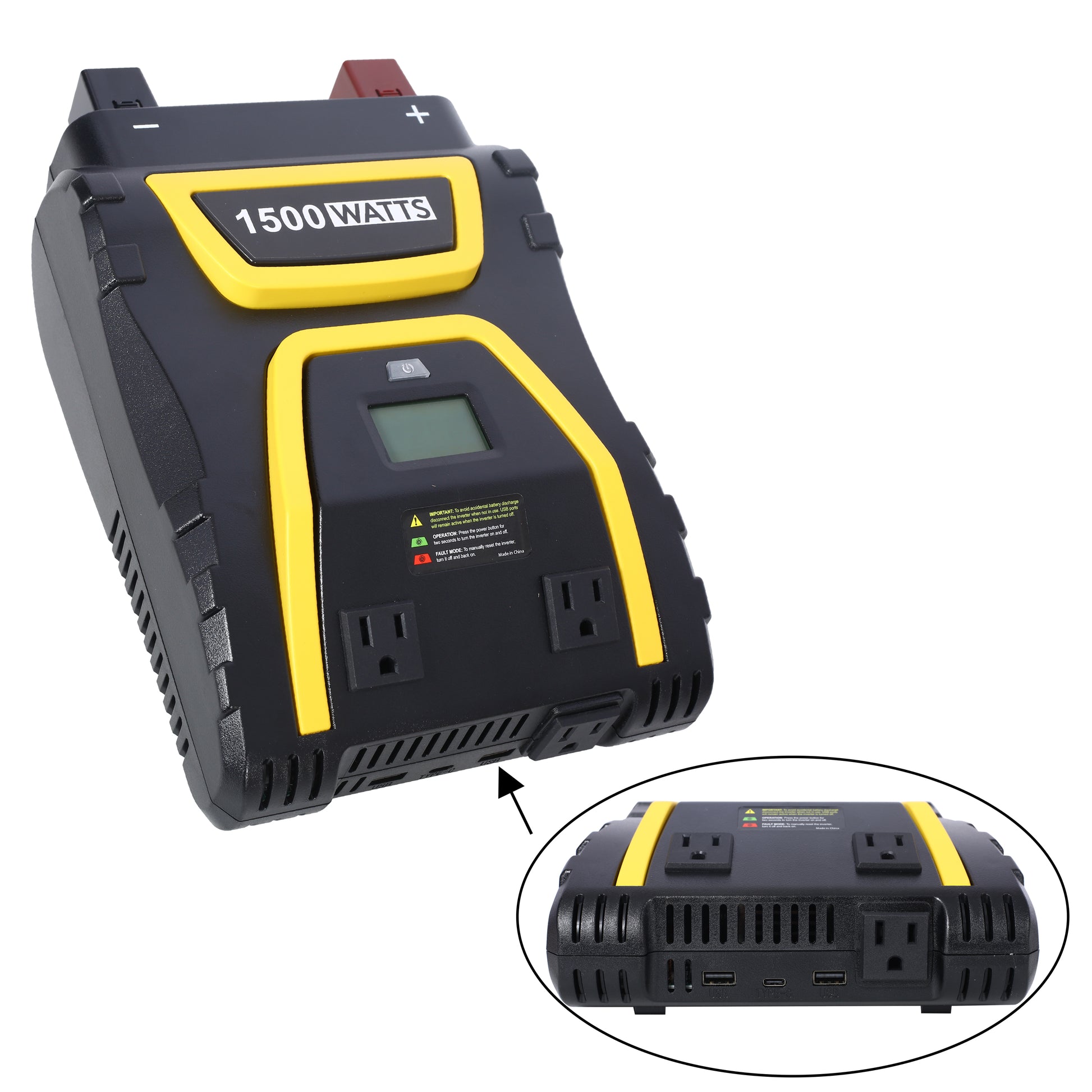 1500 Watts Power Inverter Modified Sine Wave Car Led Displayportable Ac Power Emergencies, Job Sites, Trucks Boats Off Grid Rv Camping,12V To 115 Volts Black Plastic