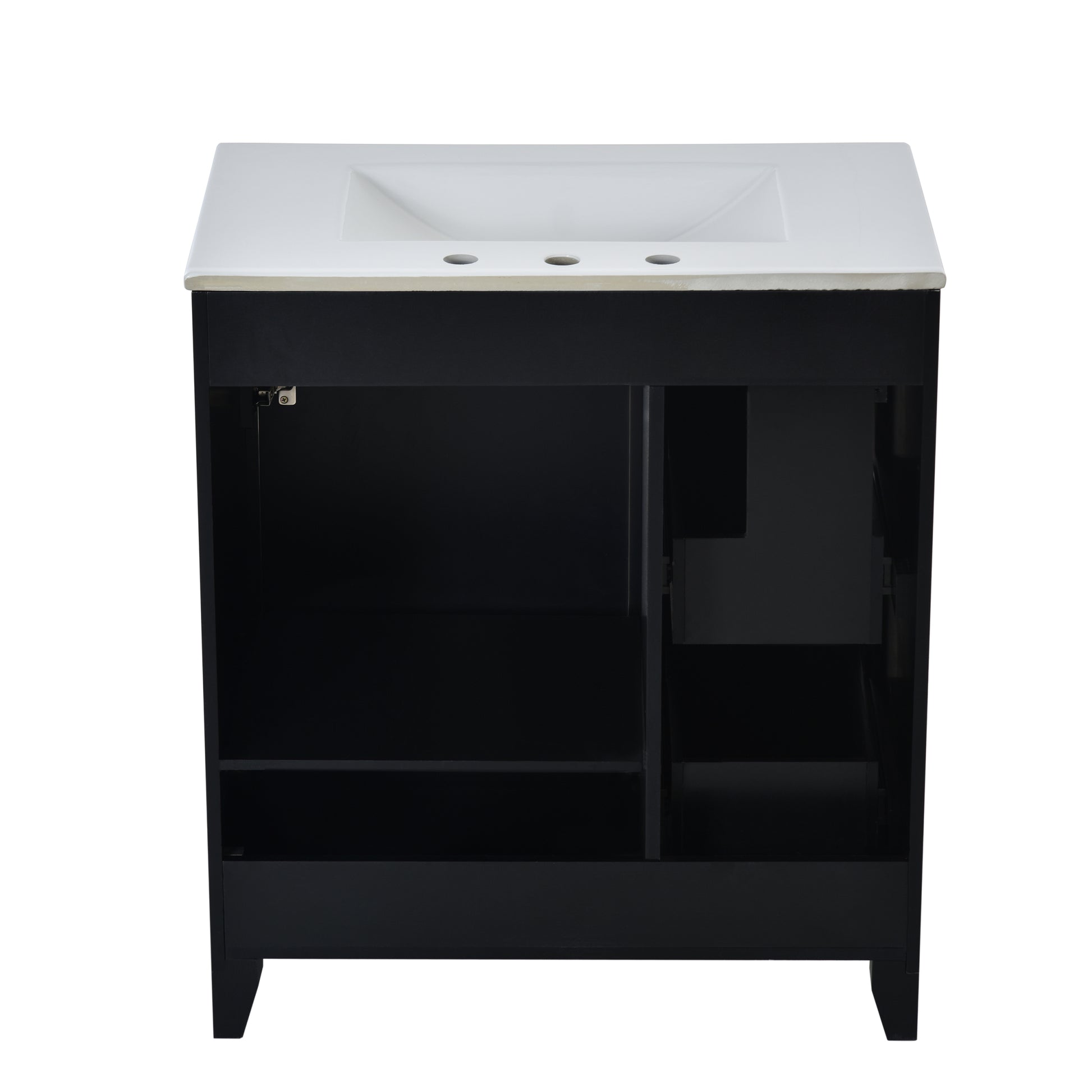 30 Inch Bathroom Vanity Cabinet With Ceramic Basin, Double Layer Drawer, Deep Drawer And Adjustable Shelf Black Bathroom Solid Wood Mdf