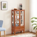 Lighted Glass Cabinet Glass Wine Cabinet Curio Display Cabinet With Adjustable Glass Shelves 2 Doors And 1 Drawer Cabinet Bulb Included Oak Oak Mdf Glass