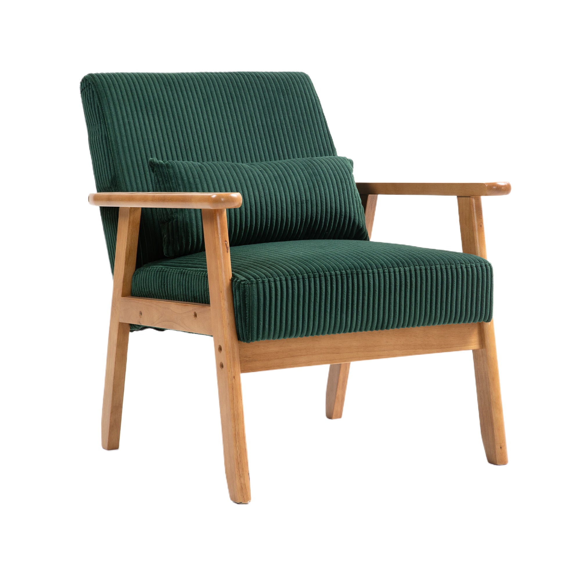 Leisure Chair With Solid Wood Armrest And Feet, Leisure Chair, Wood Frame, Velvet, Solid Rubber Wood Legs, Mid Century Modern Accent Chair, For Living Room Bedroom Studio Chair,Two Packs Emerald Corduroy