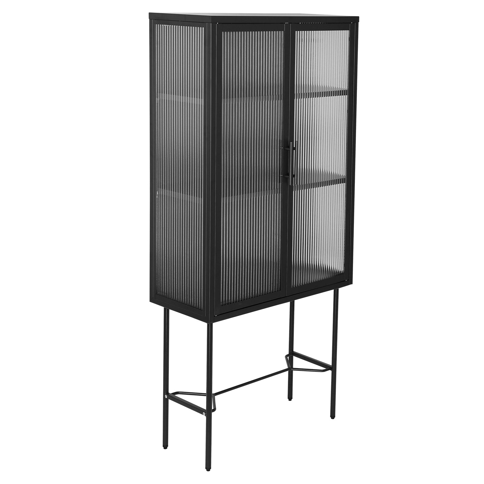 Elegant Floor Cabinet With 2 Tampered Glass Doors Living Room Display Cabinet With Adjustable Shelves Anti Tip Dust Free Easy Assembly Black Color Black Steel