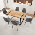 Mdf Natural Wood Dining Table And Modern Dining Chair Set Of 8 Pieces, Medieval Wooden Kitchen Dining Table Set, Black Metal Base, Dining Table And Suede Chair Set Buy 6 Chairs And Get 2 Free Grey