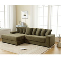 Arrived Oversized Two Piece Couches, L Shaped Sofa, Corduroy, Left Chaise Daybed,With Armrests,Eight Throw Pillows,Corner Sofa,Easy To Assemble, Green Green Polyester Wood Primary Living Space Medium Soft Pillow Back Modern Square Arms Wood 3 Seat