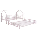 Metal House Bunk Bed, Twin Over Full, Pink Full Pink Metal