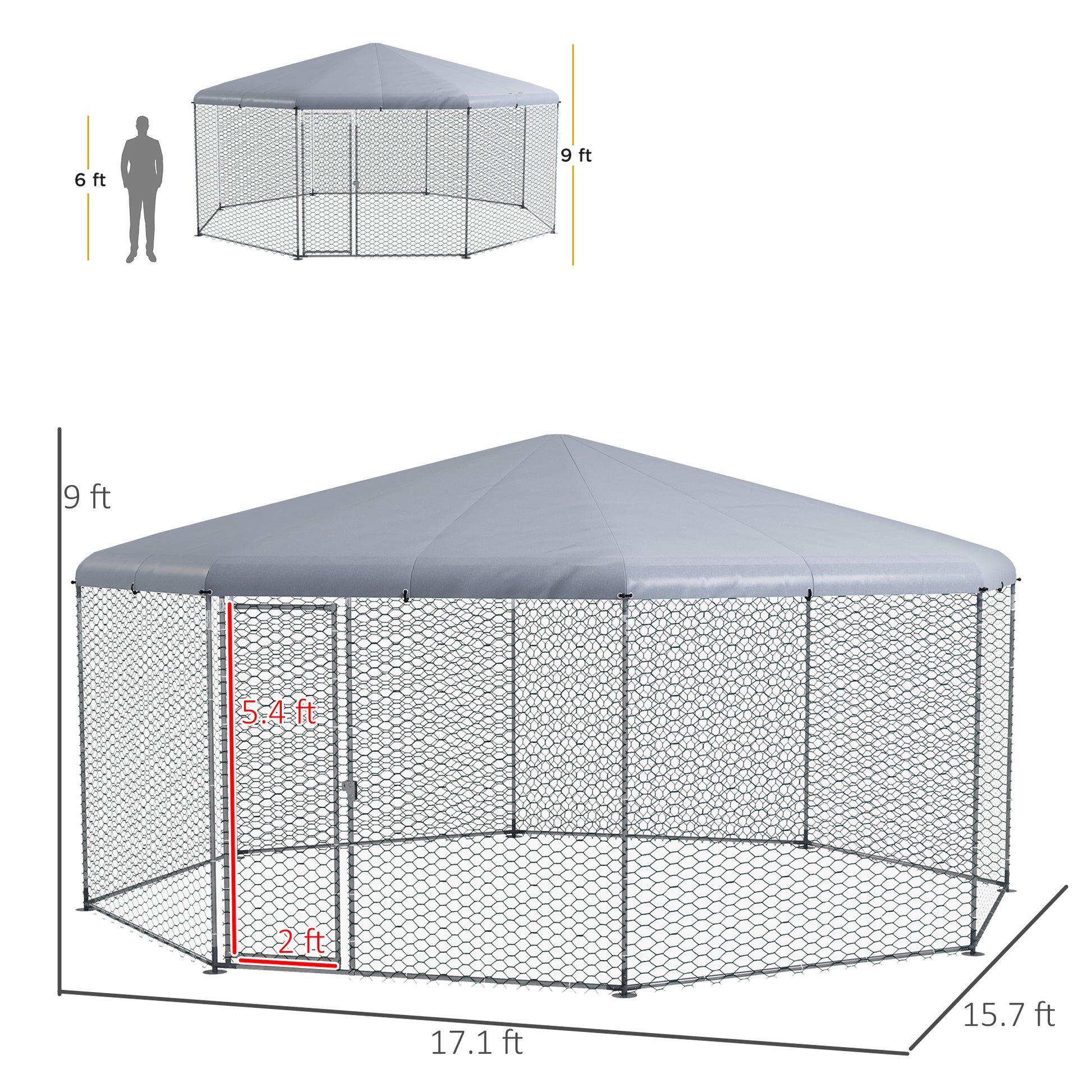 Pawhut Large Metal Chicken Coop Chicken Run For Chicken, Ducks And Rabbits With Waterproof And Anti Uv Cover, Walk In Poultry Cage Hen House For Outdoor And Yard Farm Use, 17' X 15.7' X 9' Silver Steel