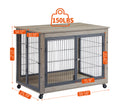 Furniture Style Dog Crate Side Table On Wheels With Double Doors And Lift Top.Grey,38.58''W X 25.5''D X 27.36''H. Grey Particle Board