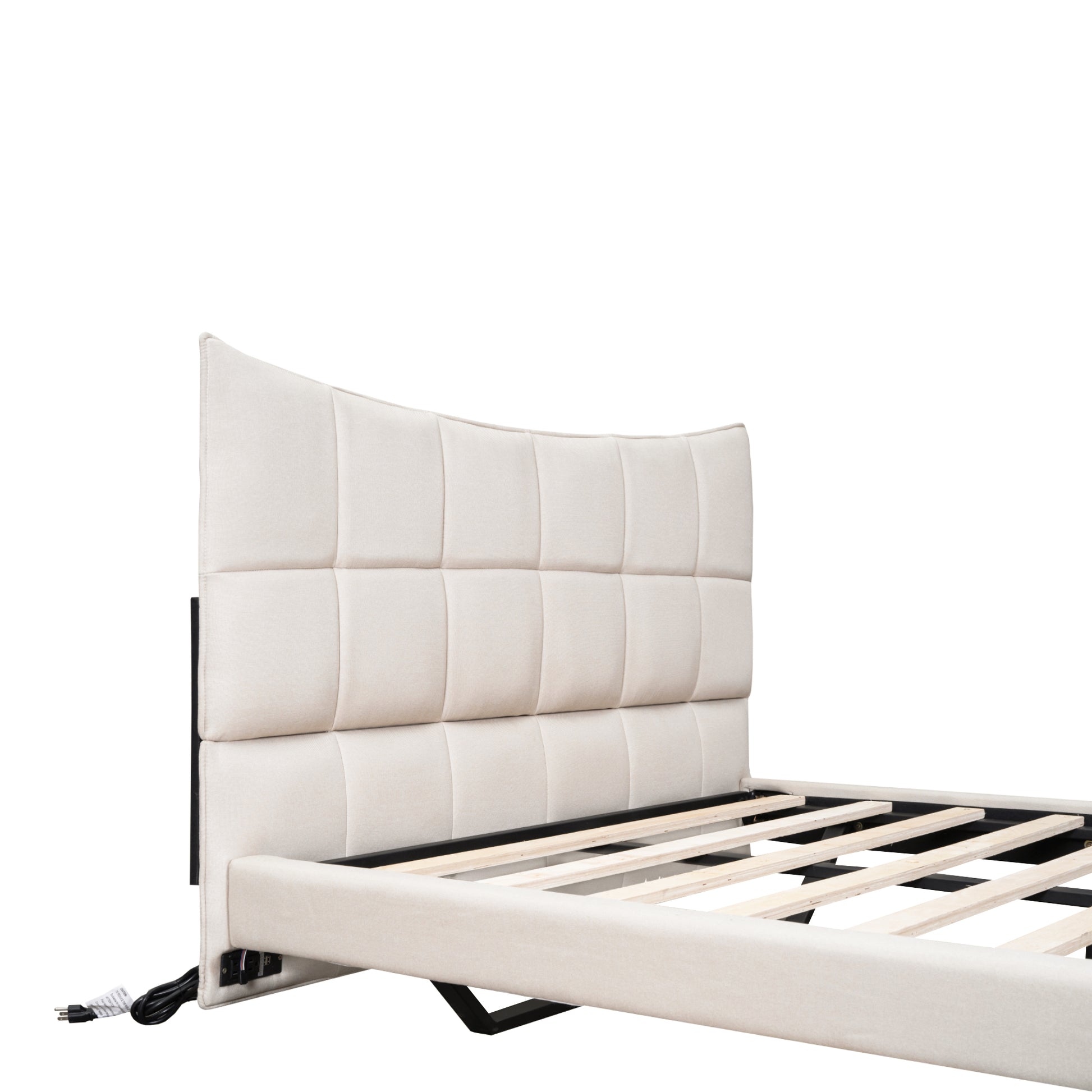 Full Size Upholstered Platform Bed With Led Lights,Usb Ports And Outlets,Linen Fabric,Beige Full Beige Wood Metal