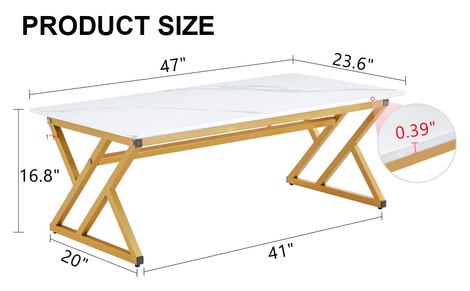 A Coffee Table Made Of Rock Slab Material, With A Smooth And Natural Surface That Complements The Modern Design Of The Golden Metal Legs, Making It Suitable For Living Rooms Of All Sizes.47*23.6 White Gold Sintered Stone