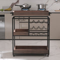 3 Tier Industrial Rolling Serving Cart With Lockable Wheels, Wine Rack Cart With Glass Holder For Indoor And Outdoor, Beverage Trolley Cart With 2 Removable Tray Antique Brown Brown Kitchen