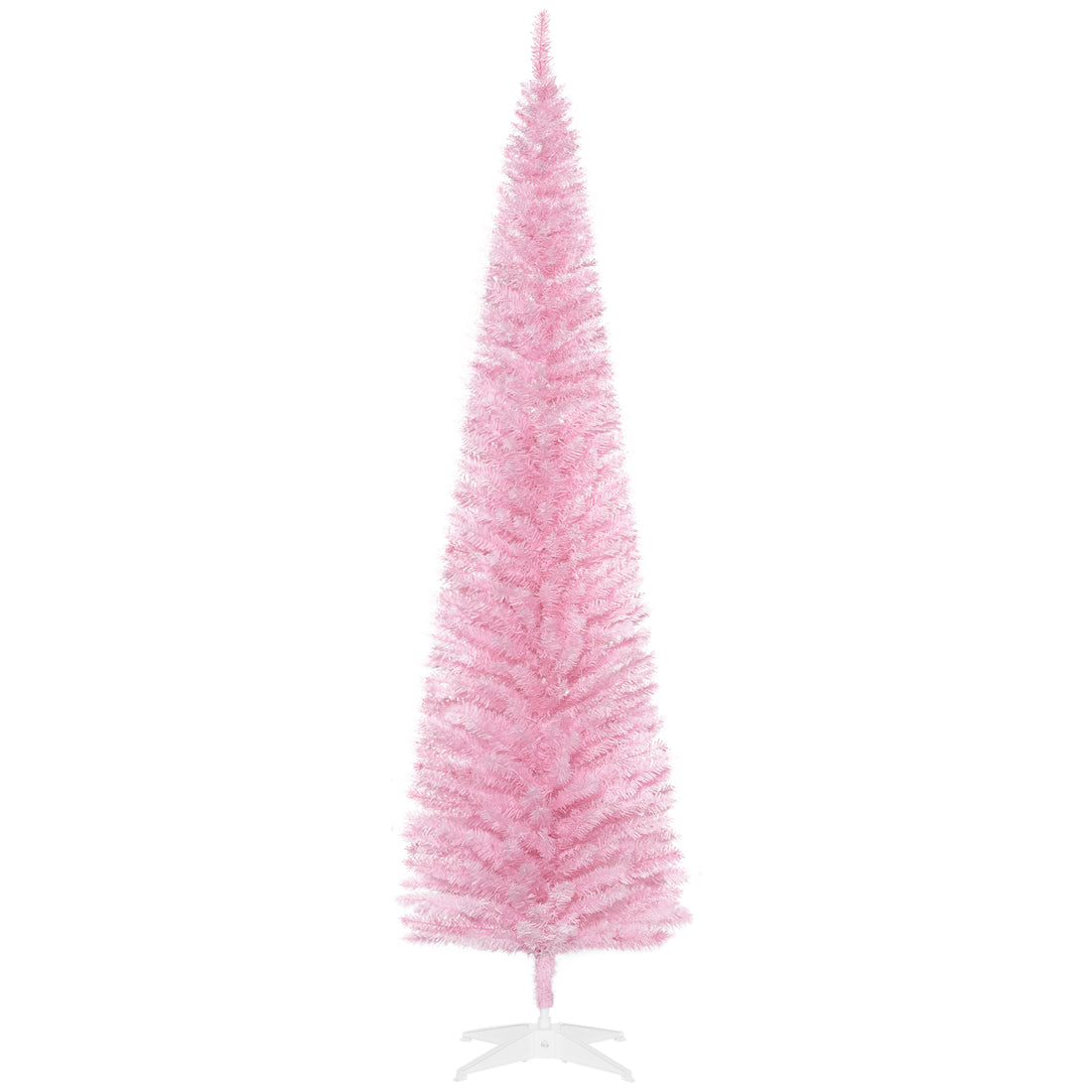 Homcom 7' Artificial Pencil Christmas Tree, Slim Xmas Tree With 499 Realistic Branch Tips And Plastic Stand, Pink Pink Polyvinyl Chloride