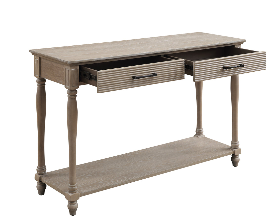 Weathered Oak 2 Drawer Sofa Table With Shelf Oak Primary Living Space Traditional Drawers Rectangular Solid Wood Mdf