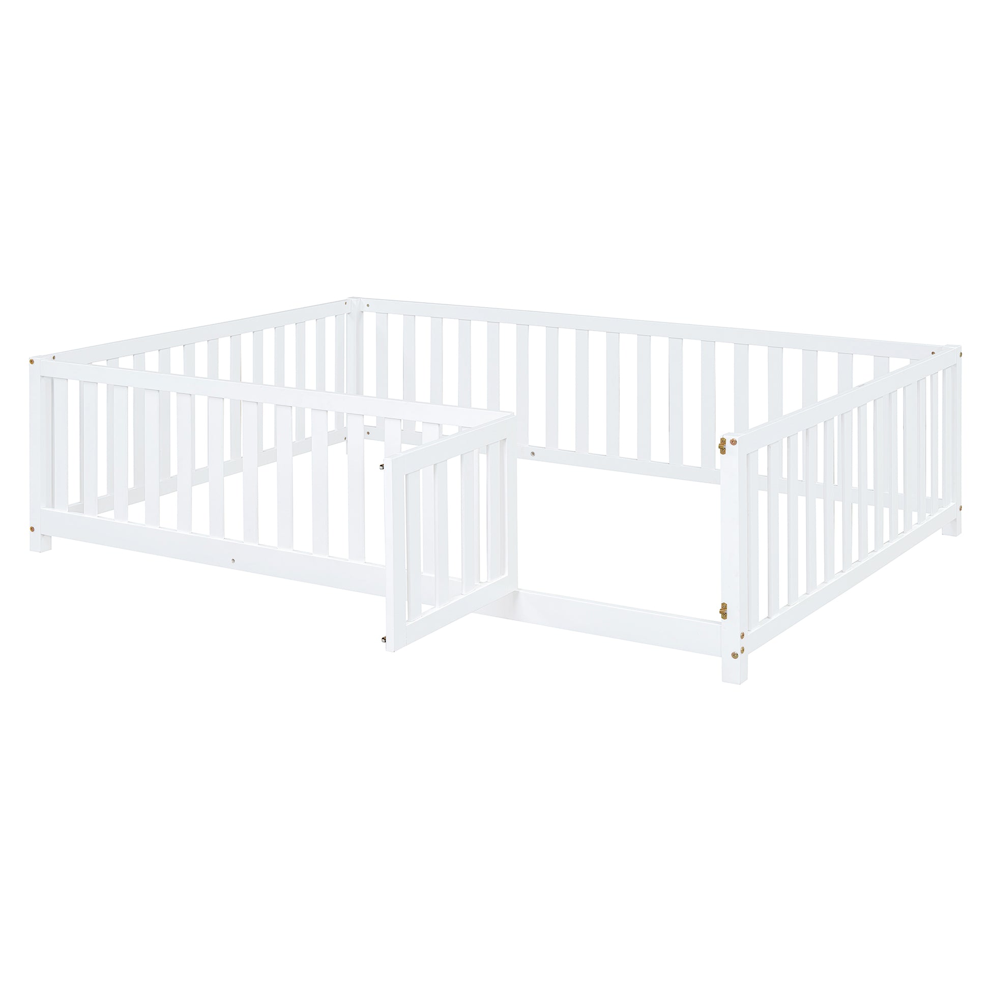 Full Size Wood Daybed With Fence Guardrails And 2 Drawers, Split Into Independent Floor Bed & Daybed, White Old Sku :Lp000882Aak Full White Solid Wood Mdf