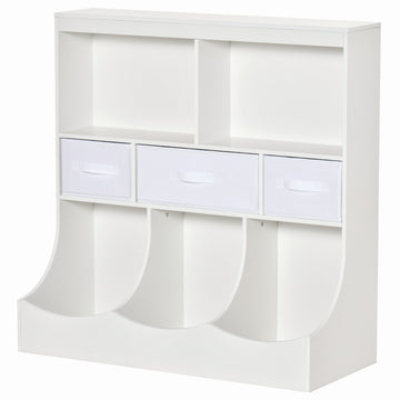 Homcom Kids Bookcase, Toy Storage Organizer Cabinet, Children Display Bookshelf With Drawers For Toys, Clothes, Books, White White Mdf