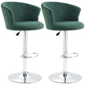 Homcom Adjustable Bar Stools Set Of 2, Velvet Upholstered Kitchen Stool, Swivel Counter Height Barstool With Footrest For Dining Room, Dark Green Dark Green Polyester