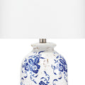 Table Lamp With Floral Pattern Ceramic Vase Base, White White Ceramic