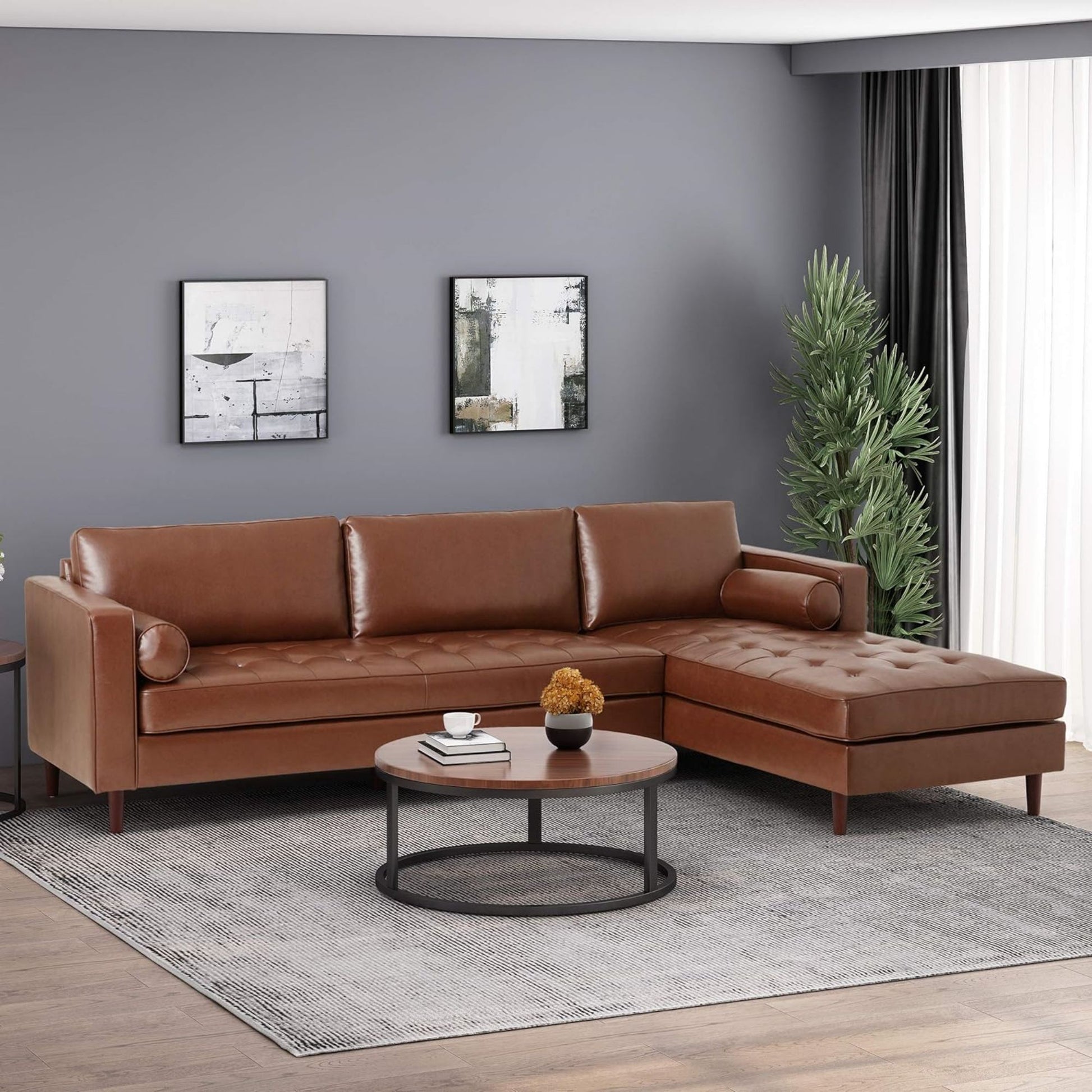 Modern Minimalist 70.75" L Shape Couch With Chaise, 4 Seater Modular Sectional Sofa, Convertible Upholstered Couches For Living Room Bedroom Light Brown, Pu Light Brown Wood Primary Living Space Medium Firm Loose Back Medium Duty Art