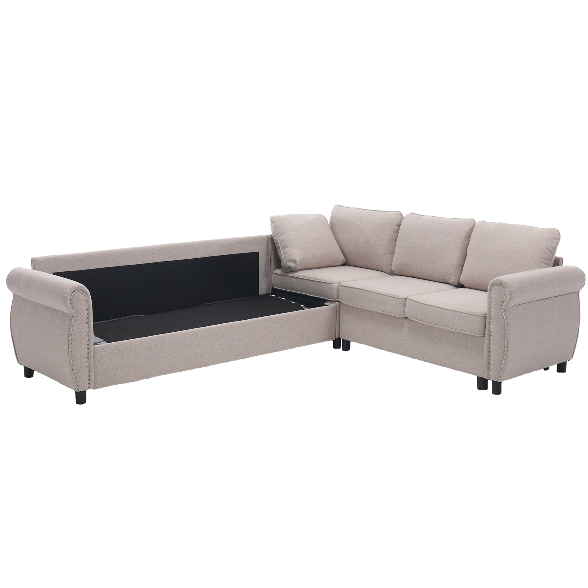 Arrived Sleeper Sofa, 2 In 1 Pull Out Couch Bed,6 Seater Sofa Bed, L Shaped Sleeper Sectional Sofa Couch,Riveted Sofa,104'' Large Combined Sofa Bed In Living Room, Beige Beige Polyester Wood Primary Living Space Medium Soft Cushion Back Modern Polyester